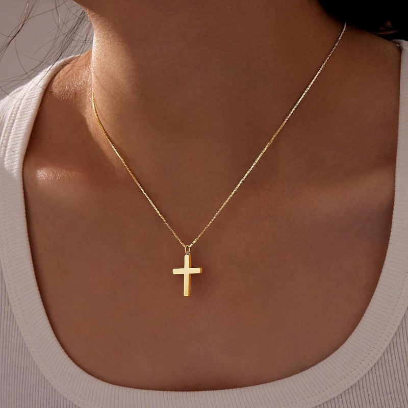 Poxtex Cross Necklace for Women Girls, Dainty 14K Gold Silver Plated Cross Choker Pendant Jewelry Non Tarnish Waterproof Trendy Cute Simple Small Necklace Easter Christian Baptism Religious Faith Jewelry Gifts - Image 2